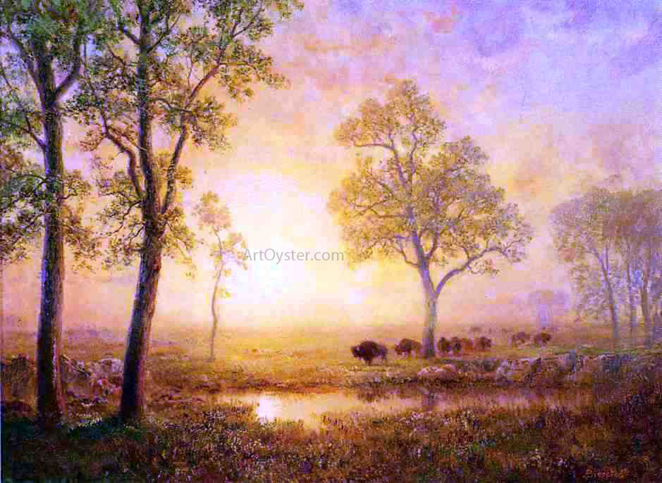 Albert Bierstadt Sunset on the Mountain - Hand Painted Oil Painting