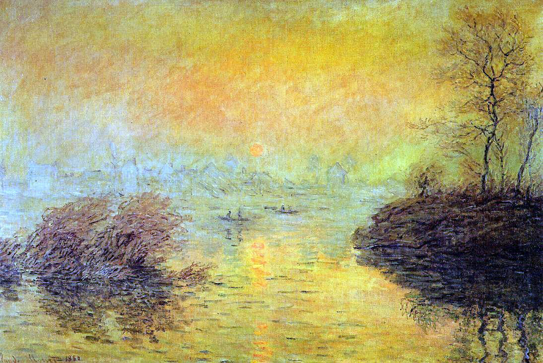 Claude Oscar Monet Sunset on the Seine at Lavacourt, Winter Effect - Hand Painted Oil Painting