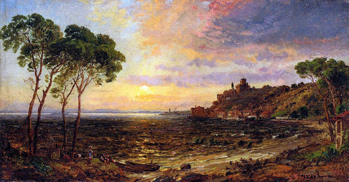 Jasper Francis Cropsey Sunset over Lake Thrasemine - Hand Painted Oil Painting