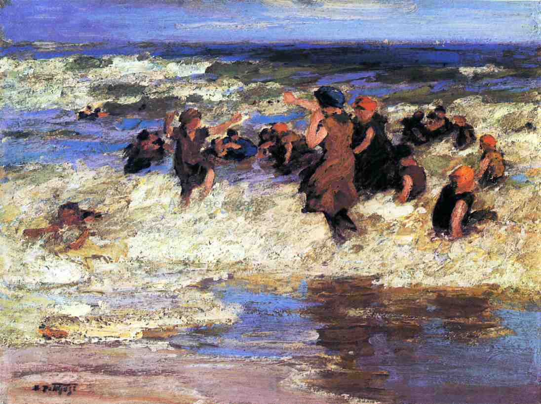 Edward Potthast Surf Bathing - Hand Painted Oil Painting
