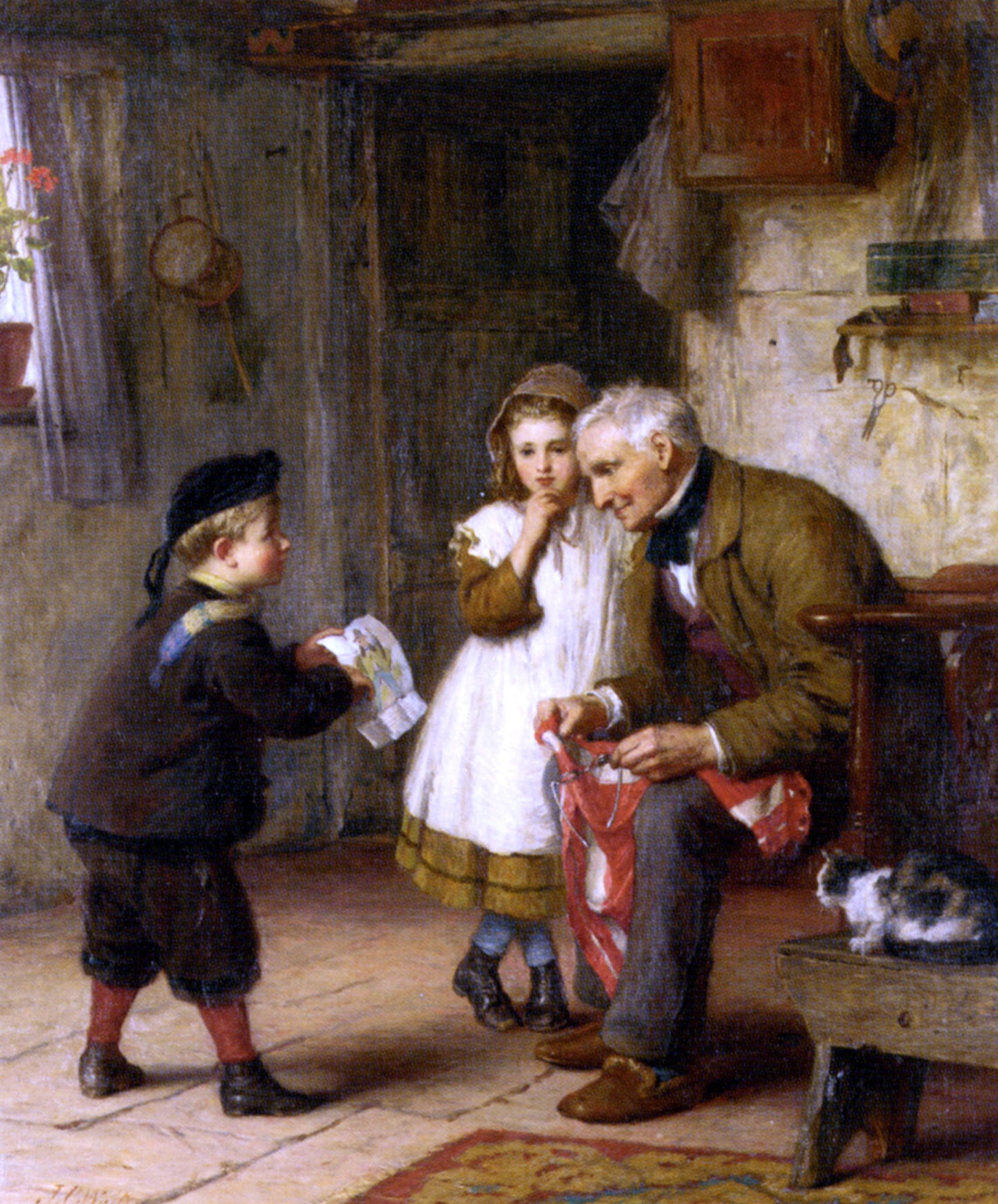 James Clarke Waite Surprise for Grandfather - Hand Painted Oil Painting