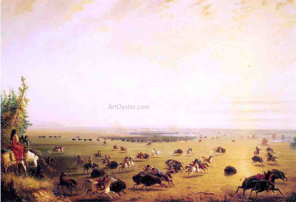 Alfred Jacob Miller Surround of Buffalo by Indians (also known as The Surround) - Hand Painted Oil Painting