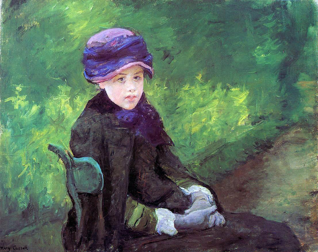 Mary Cassatt Susan Seated Outdoors Wearing a Purple Hat - Hand Painted Oil Painting