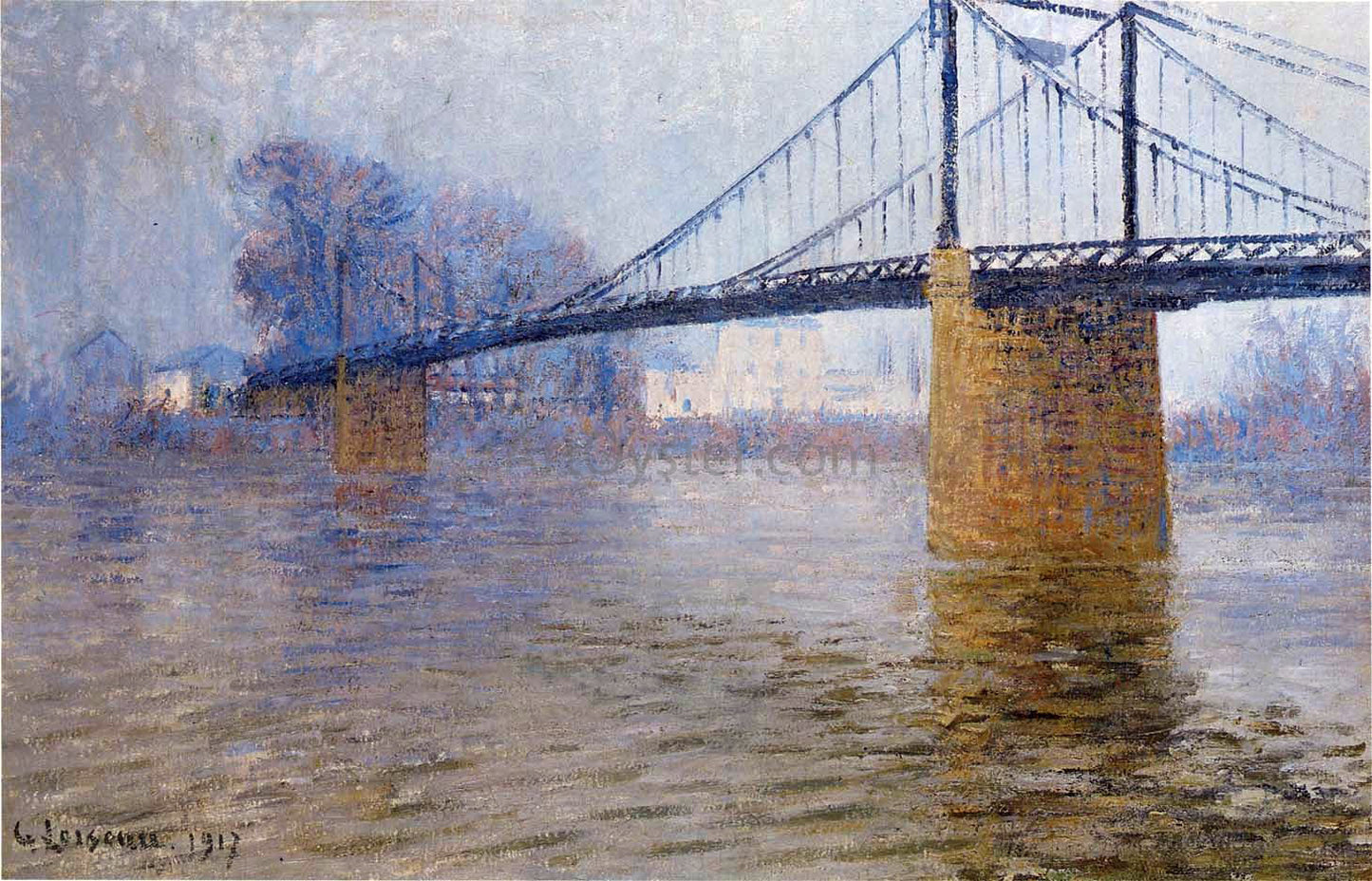 Gustave Loiseau A Suspended Bridge at Triel - Hand Painted Oil Painting