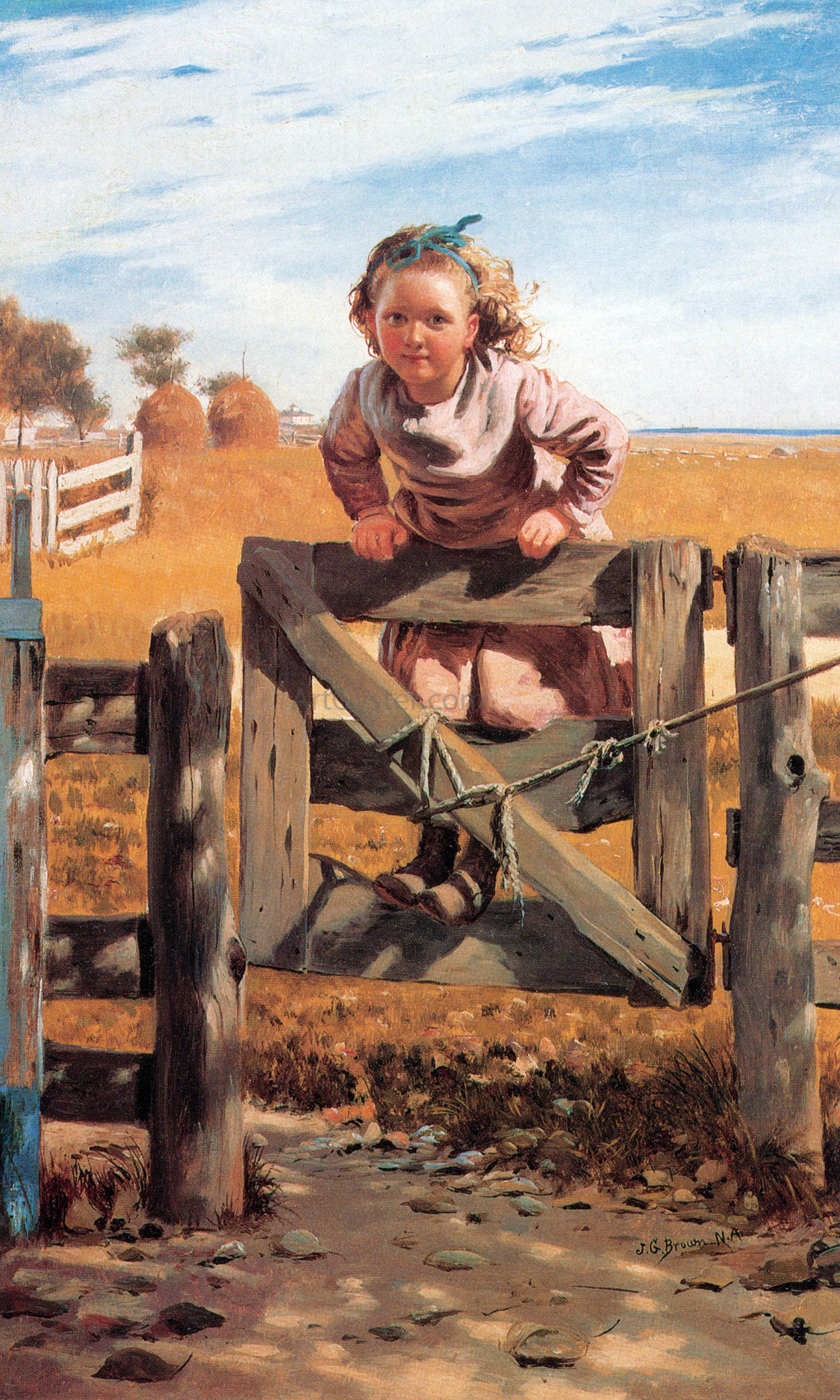 John George Brown Swinging on a Gate, Southampton, Long Island - Hand Painted Oil Painting
