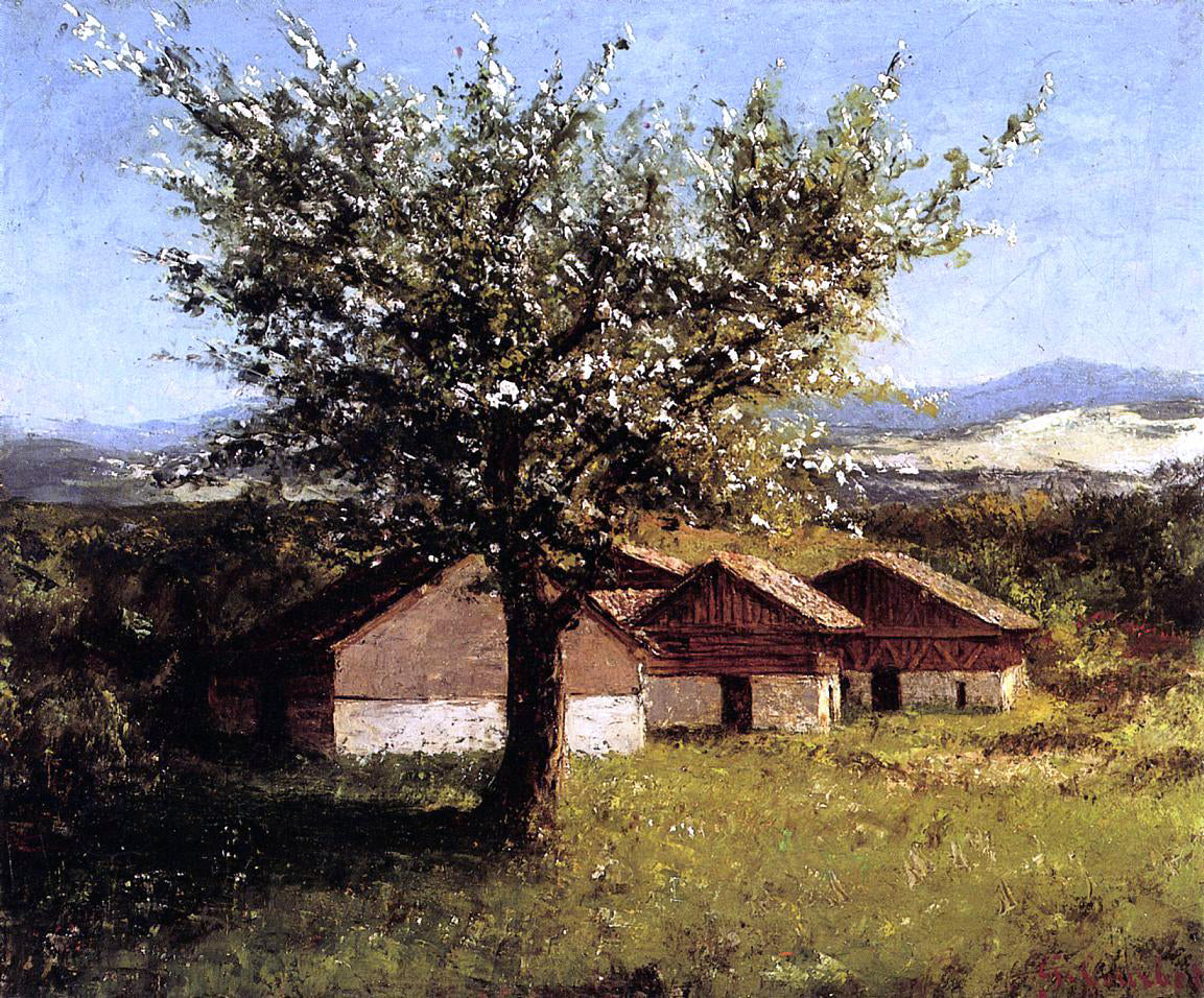 Gustave Courbet Swiss Landscape with Flowering Apple Tree - Hand Painted Oil Painting