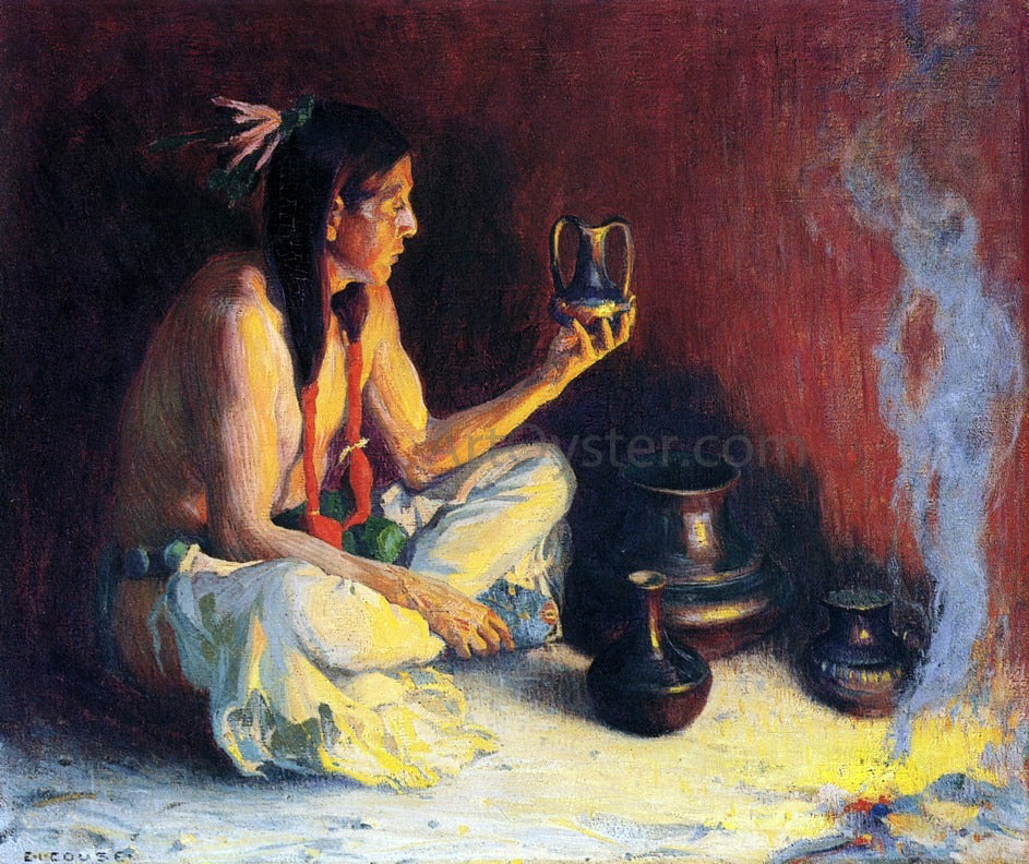 E Irving Couse A Taos Indian and Pottery - Hand Painted Oil Painting