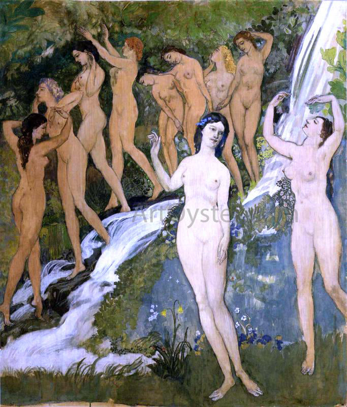 Arthur B Davies Ten Nudes by a Waterfall - Hand Painted Oil Painting