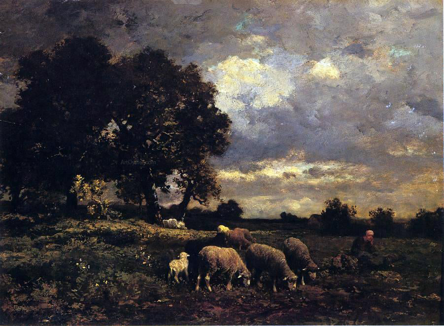 Charles Emile Jacque Tending the Flock - Hand Painted Oil Painting