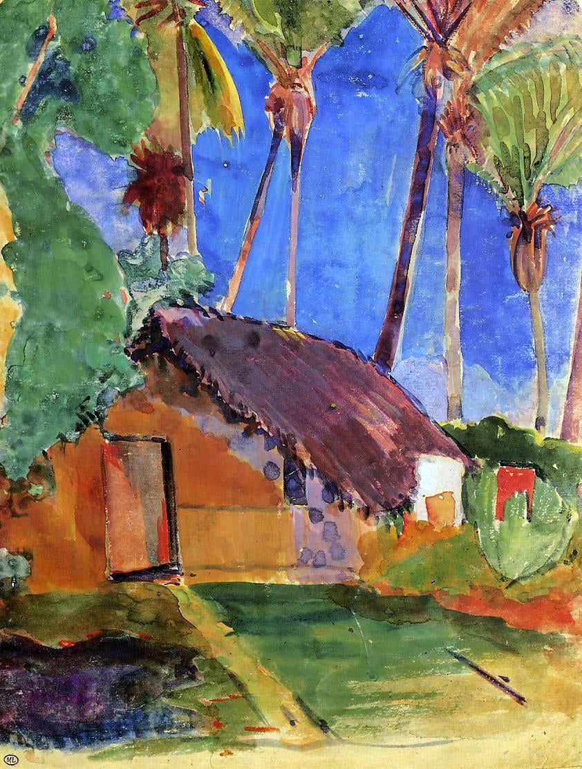 Paul Gauguin Thatched Hut under Palm Trees - Hand Painted Oil Painting