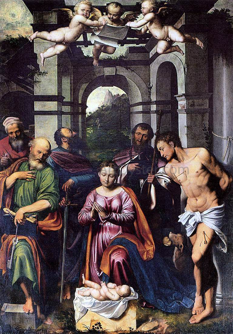 Callisto Piazza Da Lodi The Adoration of the Christ Child with Saints - Hand Painted Oil Painting