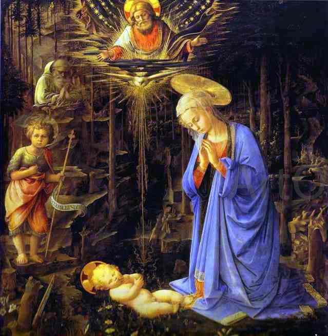 Fra Filippo Lippi The Adoration, with the Infant Baptist and St. Bernard - Hand Painted Oil Painting