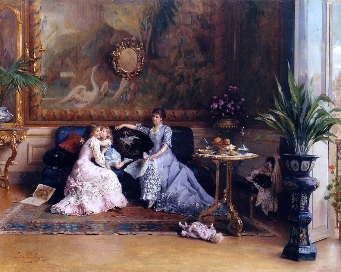 Gustave-Leonard De Jonghe The Afternoon Visit - Hand Painted Oil Painting