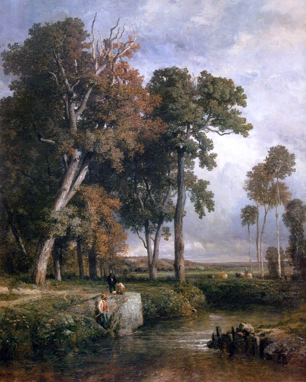 Constant Troyon The Angler - Hand Painted Oil Painting
