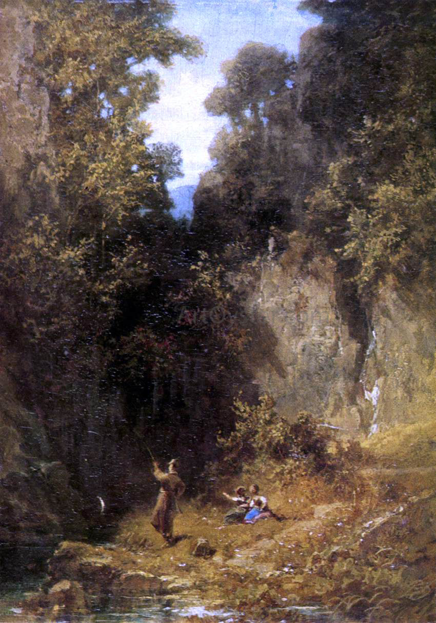 Carl Spitzweg The Angler - Hand Painted Oil Painting