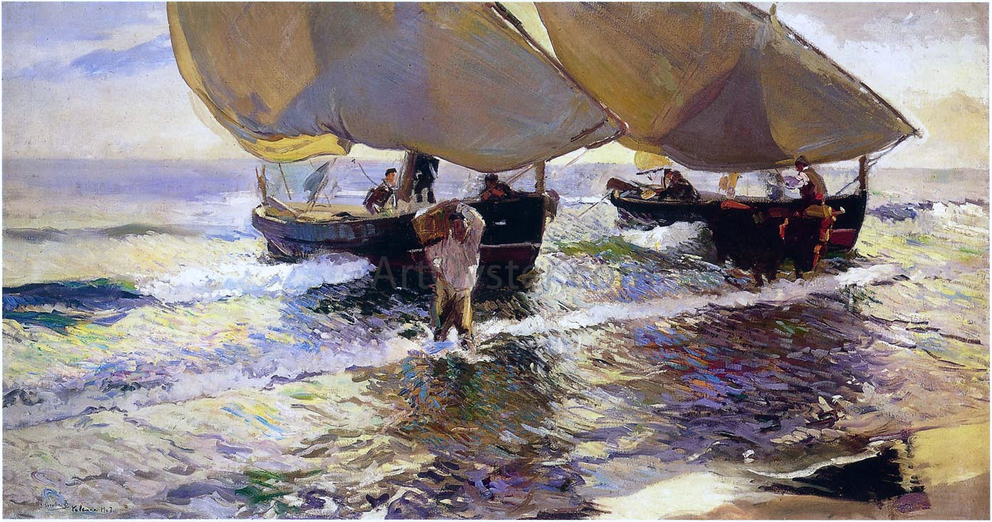 Joaquin Sorolla Y Bastida The arrival of the Boats - Hand Painted Oil Painting