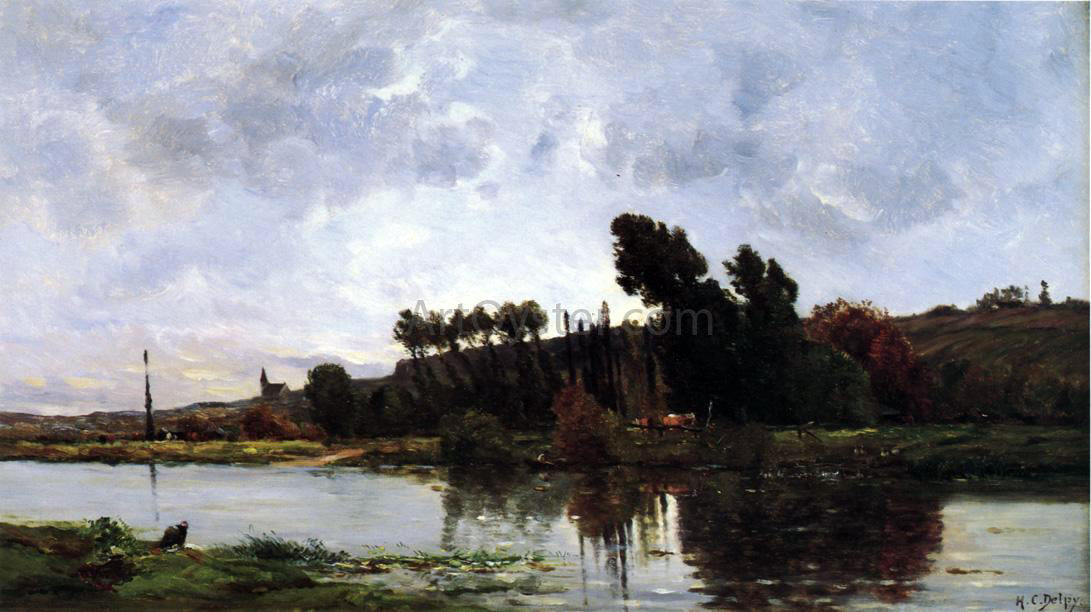 Hippolyte Camille Delpy The Banks of a River - Hand Painted Oil Painting