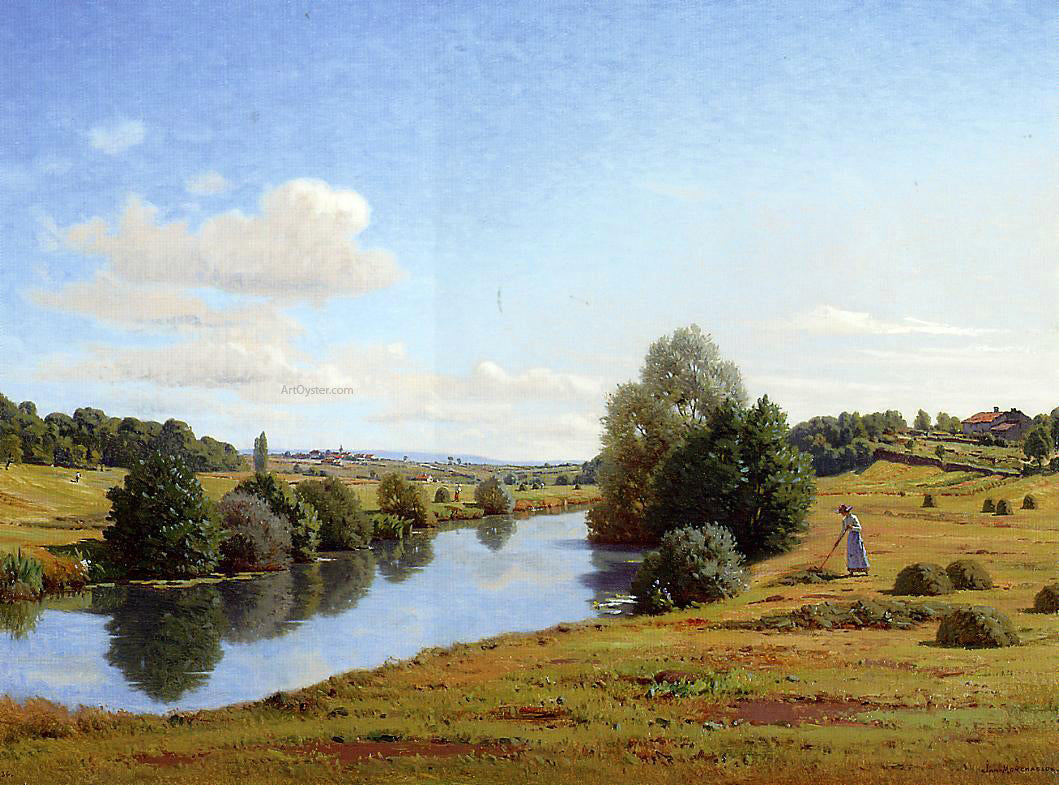Jean Ferdinand Monchablon The Banks of the Saone near Chatillon - Hand Painted Oil Painting