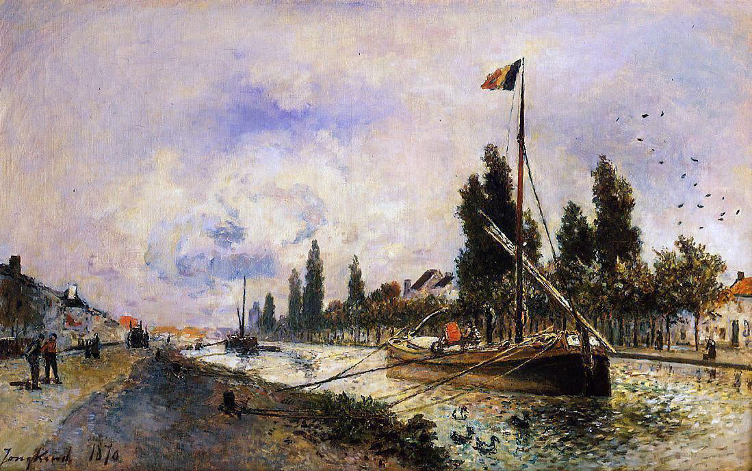 Johan Barthold Jongkind The Barge on the Canal near Paris - Hand Painted Oil Painting