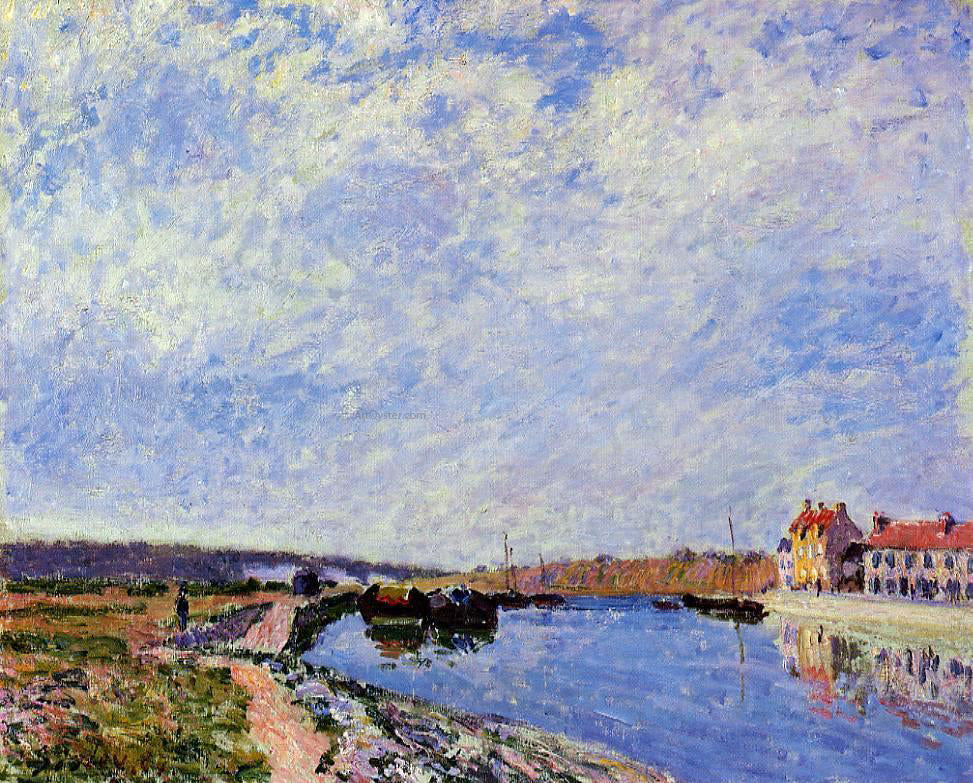 Alfred Sisley The Barge Port and Saint-Mammes - Hand Painted Oil Painting