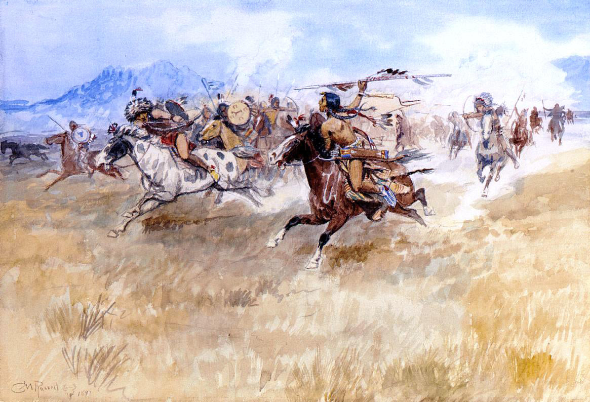 Charles Marion Russell The Battle Between the Blackfeet and the Piegans - Hand Painted Oil Painting