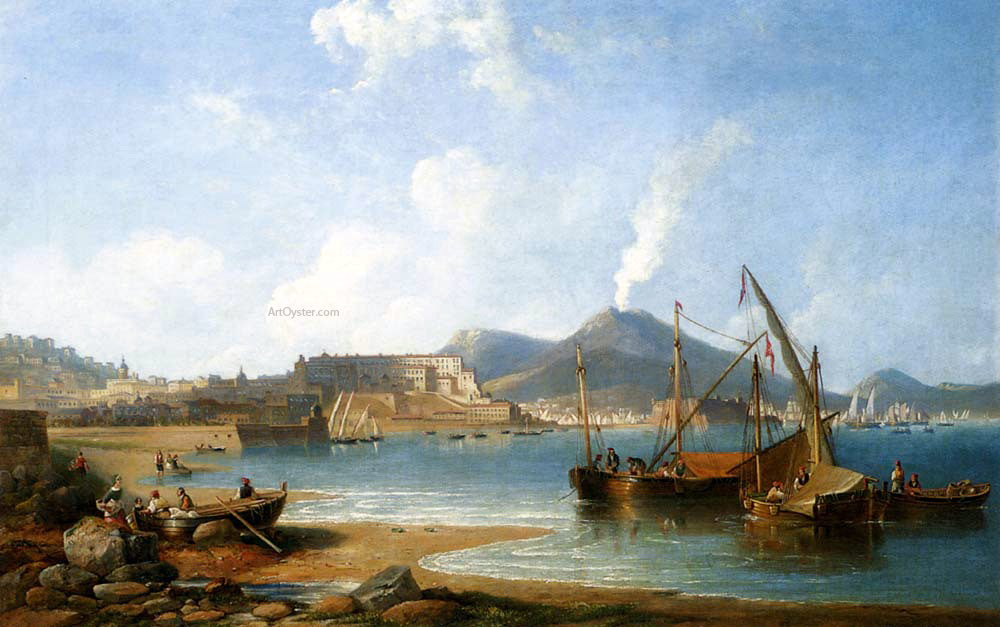James Wilson Carmichael The Bay Of Naples With Vesuvius Beyond - Hand Painted Oil Painting