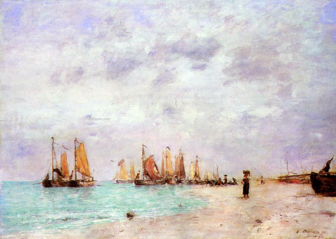 Eugene-Louis Boudin The Beach at Scheveningen - Hand Painted Oil Painting