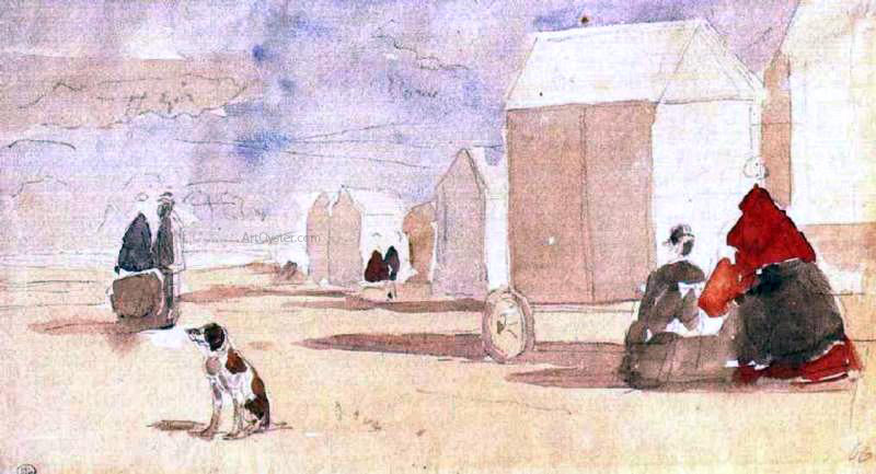 Eugene-Louis Boudin The Beach Huts - Hand Painted Oil Painting