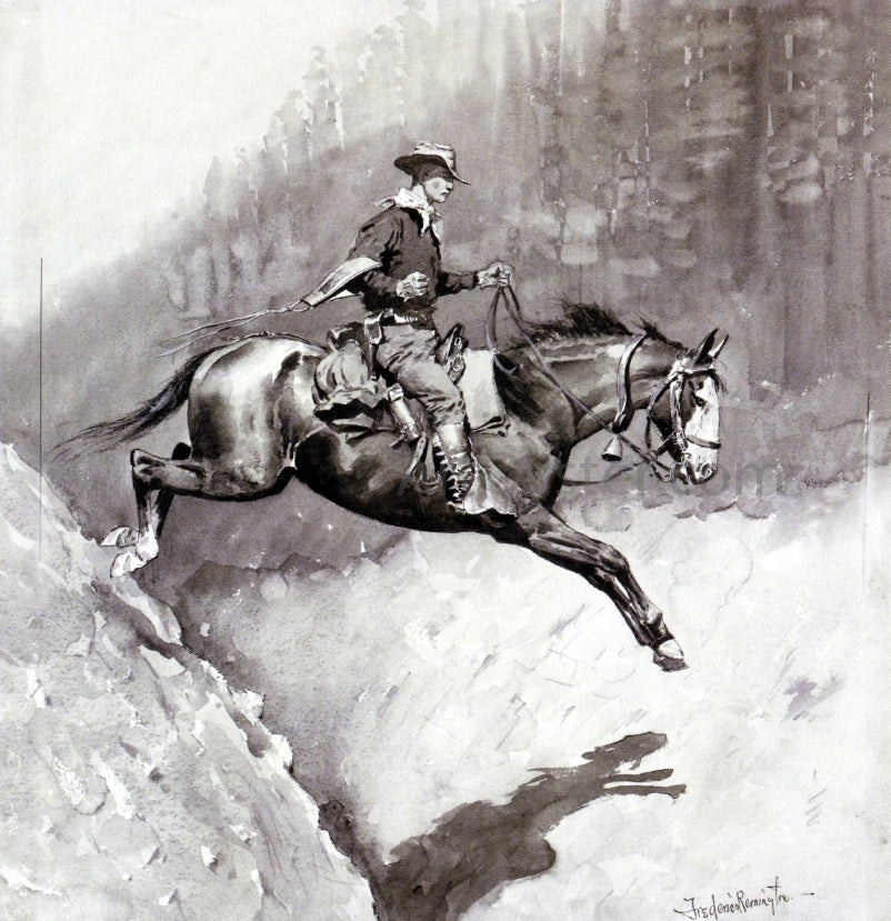 Frederic Remington The Bell-Mare Over a Bad Place - Hand Painted Oil Painting