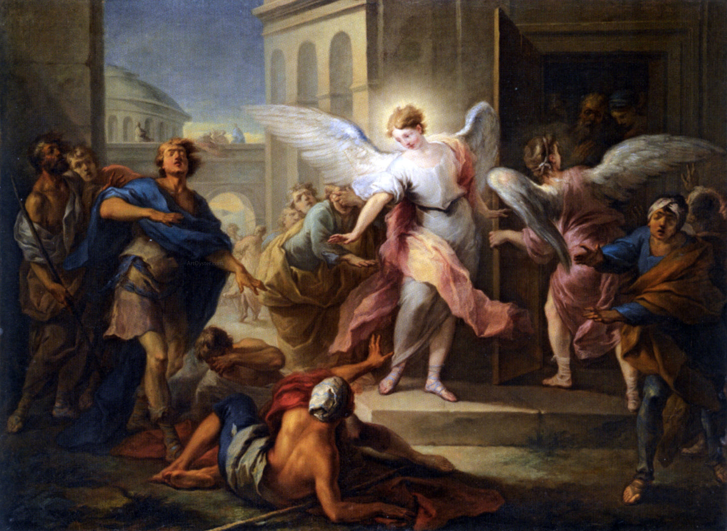 Carle Van Loo The Blinding of the Inhabitants of Sodom - Hand Painted Oil Painting
