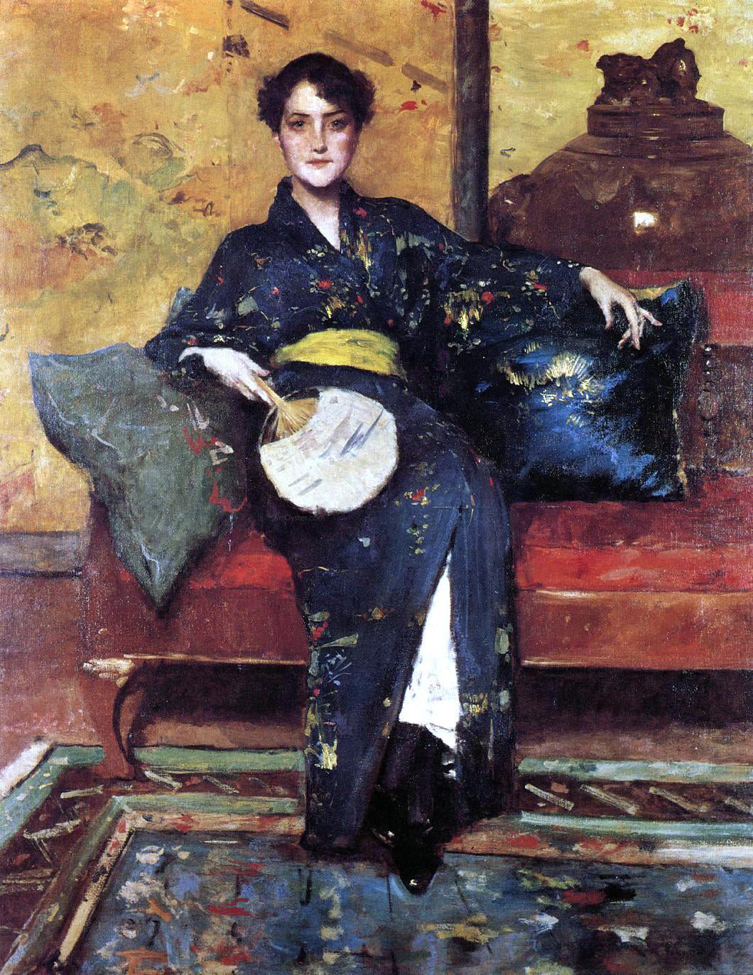 William Merritt Chase The Blue Kimono (also known as Girl in Blue Kimono) - Hand Painted Oil Painting