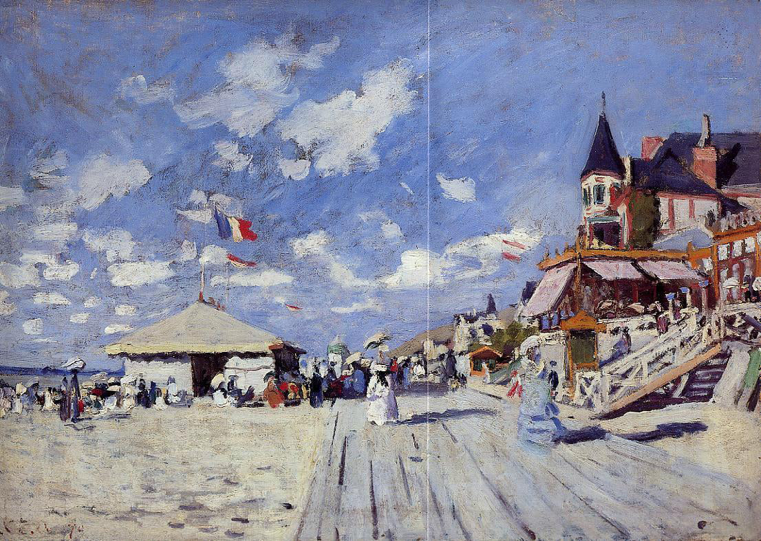 Claude Oscar Monet The Boardwalk on the Beach at Trouville - Hand Painted Oil Painting