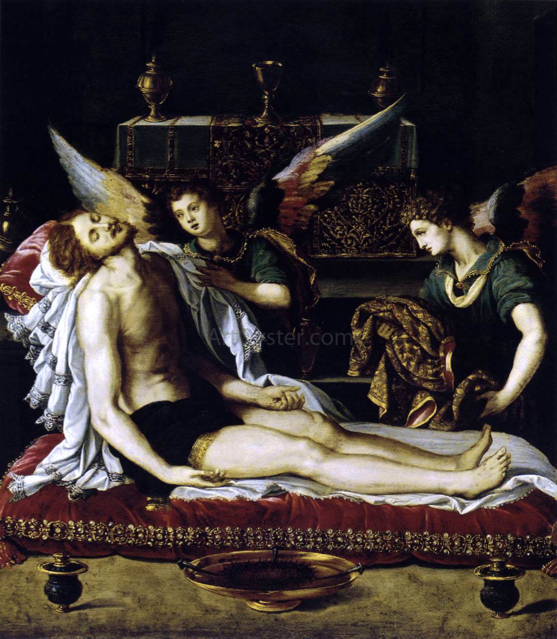 Alessandro Allori The Body of Christ with Two Angels - Hand Painted Oil Painting