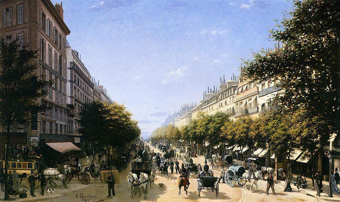 Edmond-Georges Grandjean The Boulevad des Italiens, Paris - Hand Painted Oil Painting