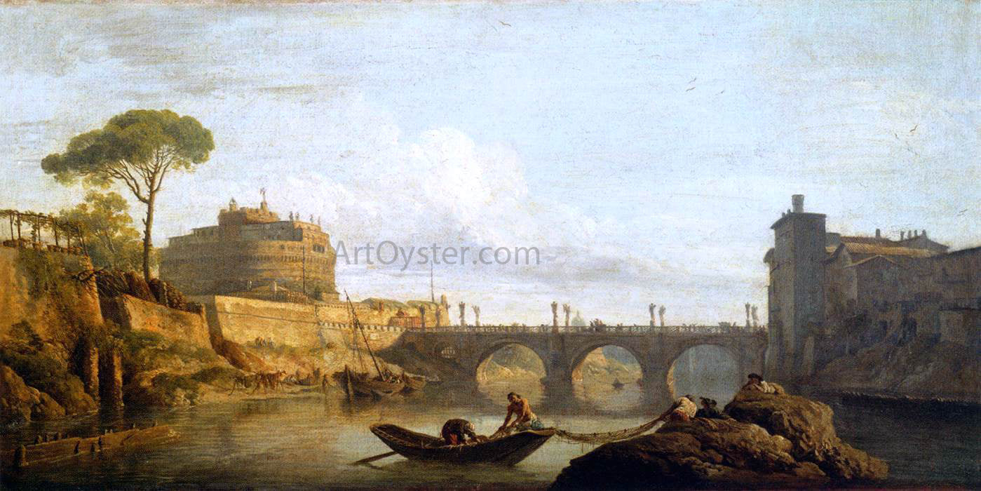 Claude-Joseph Vernet The Bridge and the Castel Sant'Angelo in Rome - Hand Painted Oil Painting