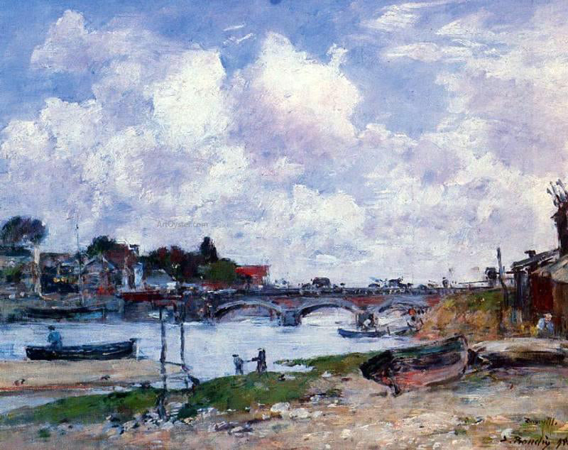 Eugene-Louis Boudin The Bridge over the Toques at Deauville - Hand Painted Oil Painting
