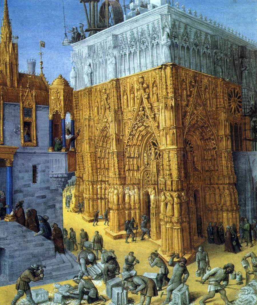  Jean Fouquet The Building of a Cathedral - Hand Painted Oil Painting