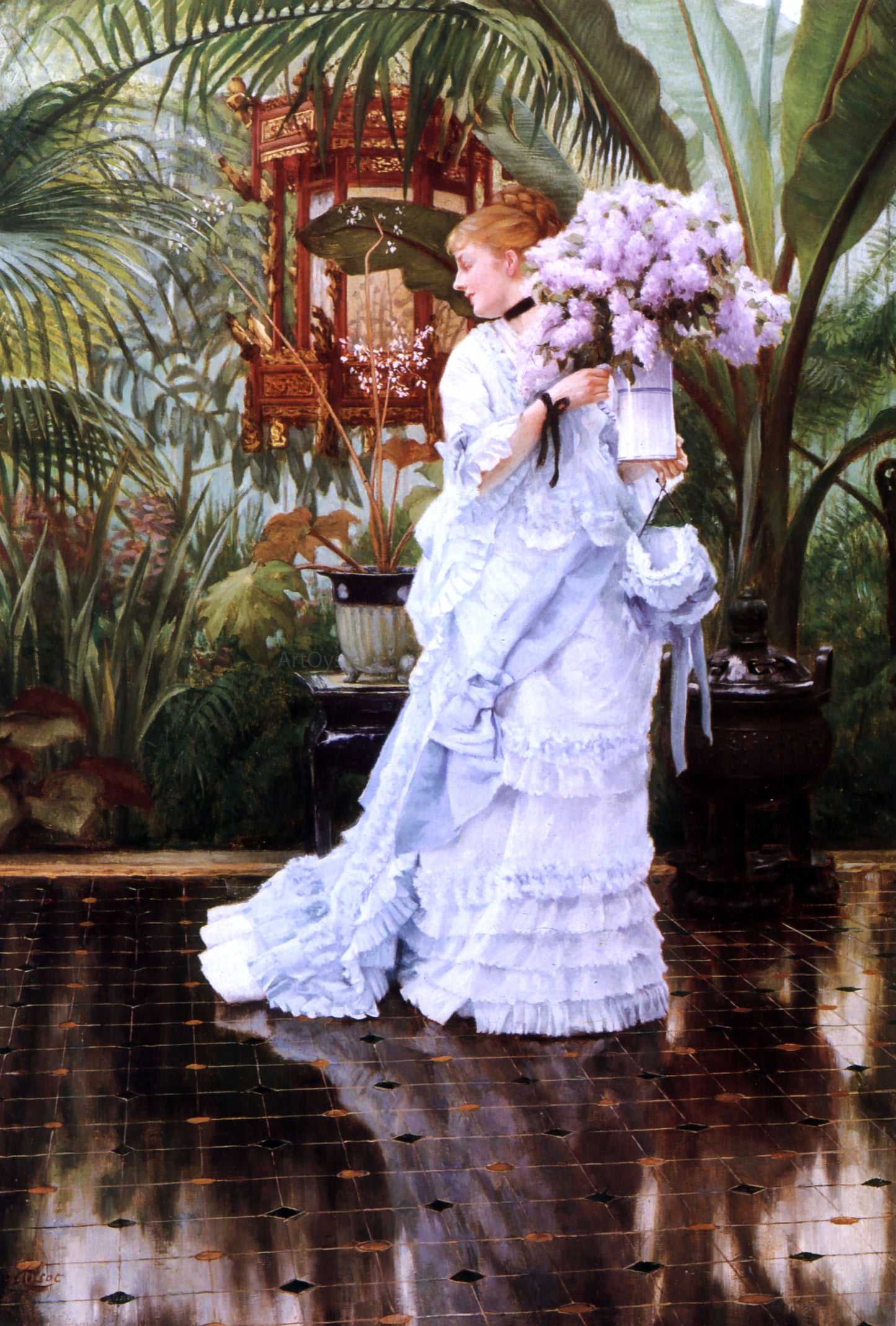 James Tissot The Bunch of Lilacs - Hand Painted Oil Painting