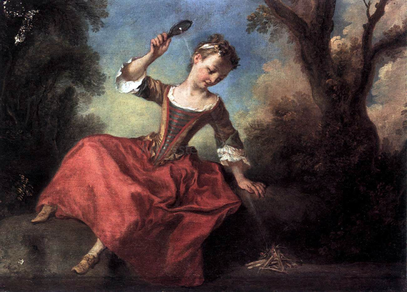 Nicolas Lancret The Burning Glass - Hand Painted Oil Painting