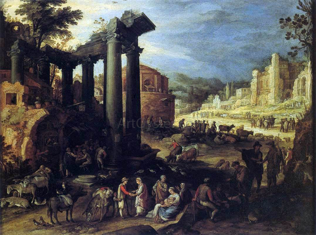 Paul Bril The Campo Vaccino with a Gypsy Woman Reading a Palm - Hand Painted Oil Painting