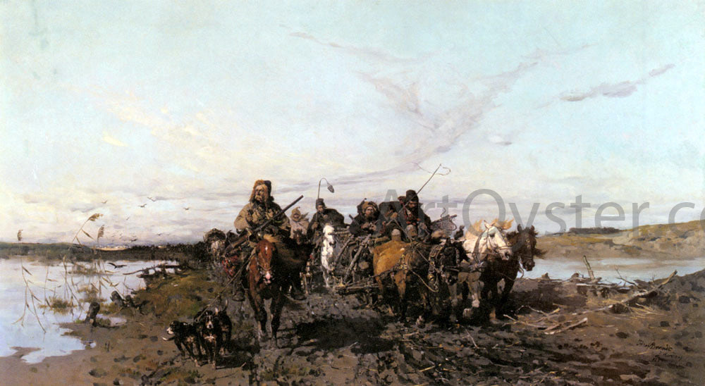 Josef Von Brandt The Caravan - Hand Painted Oil Painting