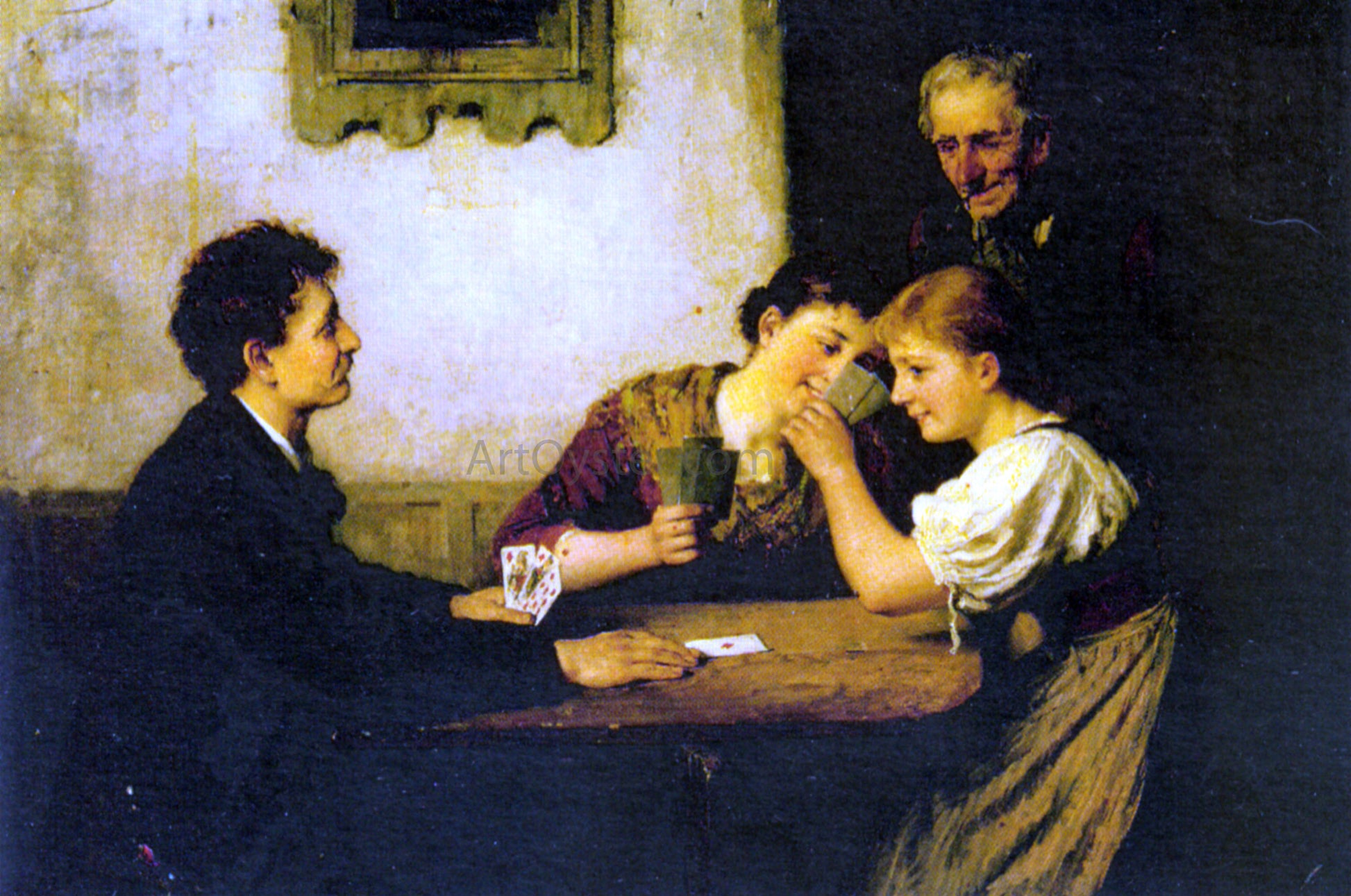  Hugo Oehmichen The Card Game - Hand Painted Oil Painting