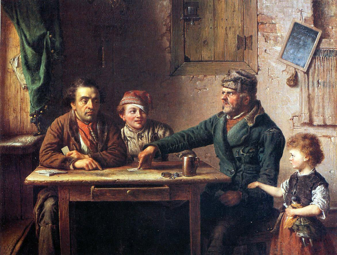 Eastman Johnson The Card Players - Hand Painted Oil Painting