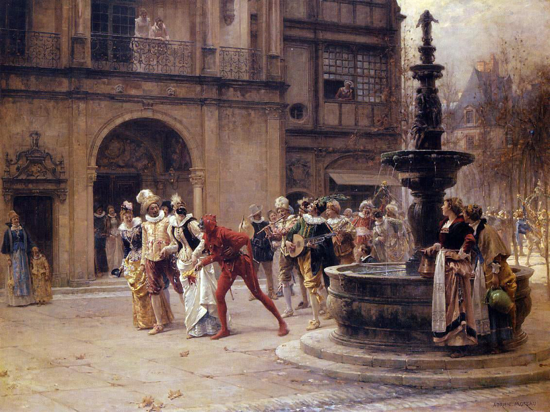 Adrien Moreau The Carnival Procession - Hand Painted Oil Painting