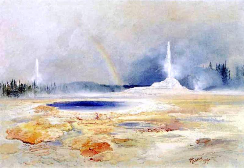 Thomas Moran The Castle Geyser, Fire Hole Basin - Hand Painted Oil Painting