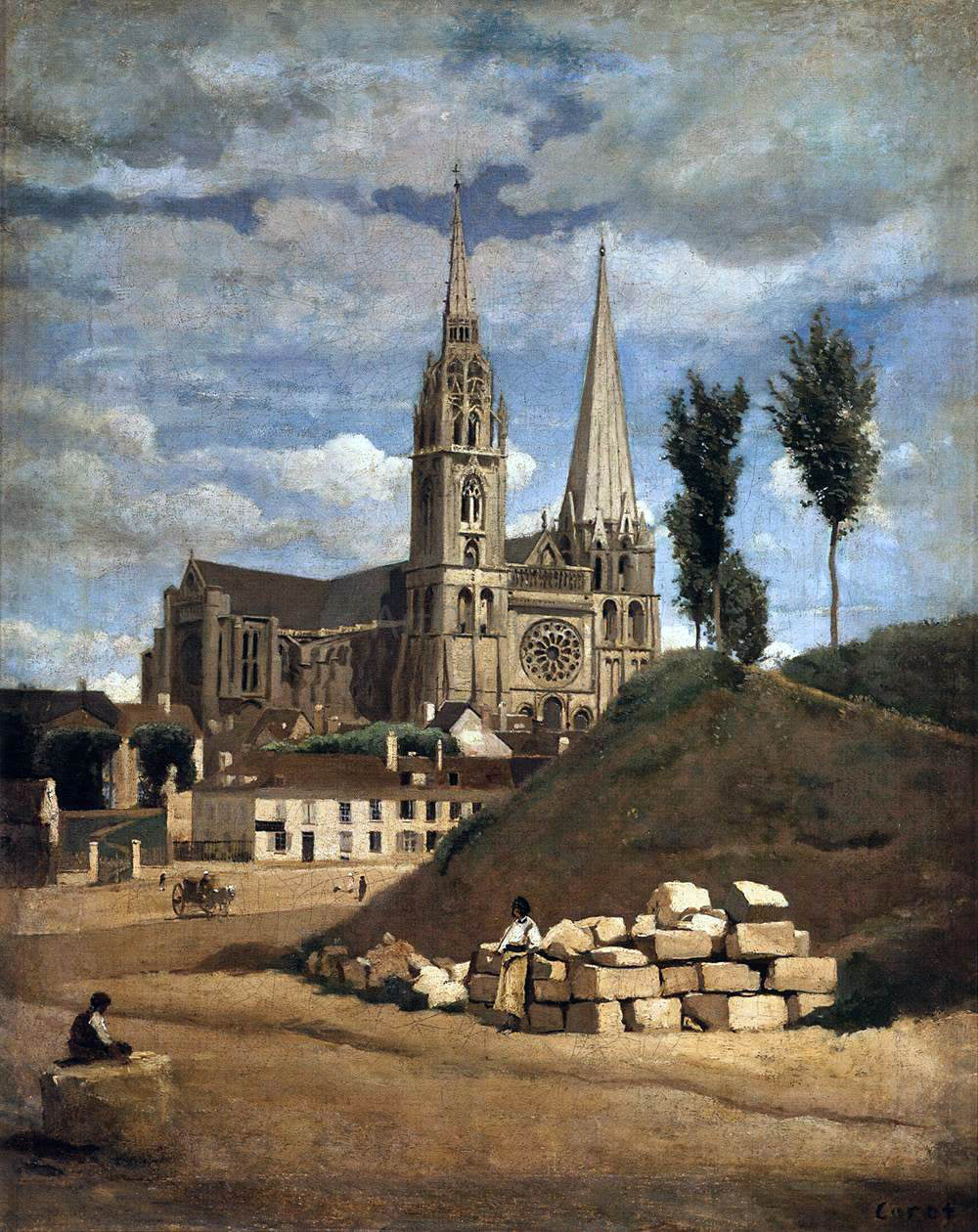  Jean-Baptiste-Camille Corot The Cathedral of Chartres - Hand Painted Oil Painting