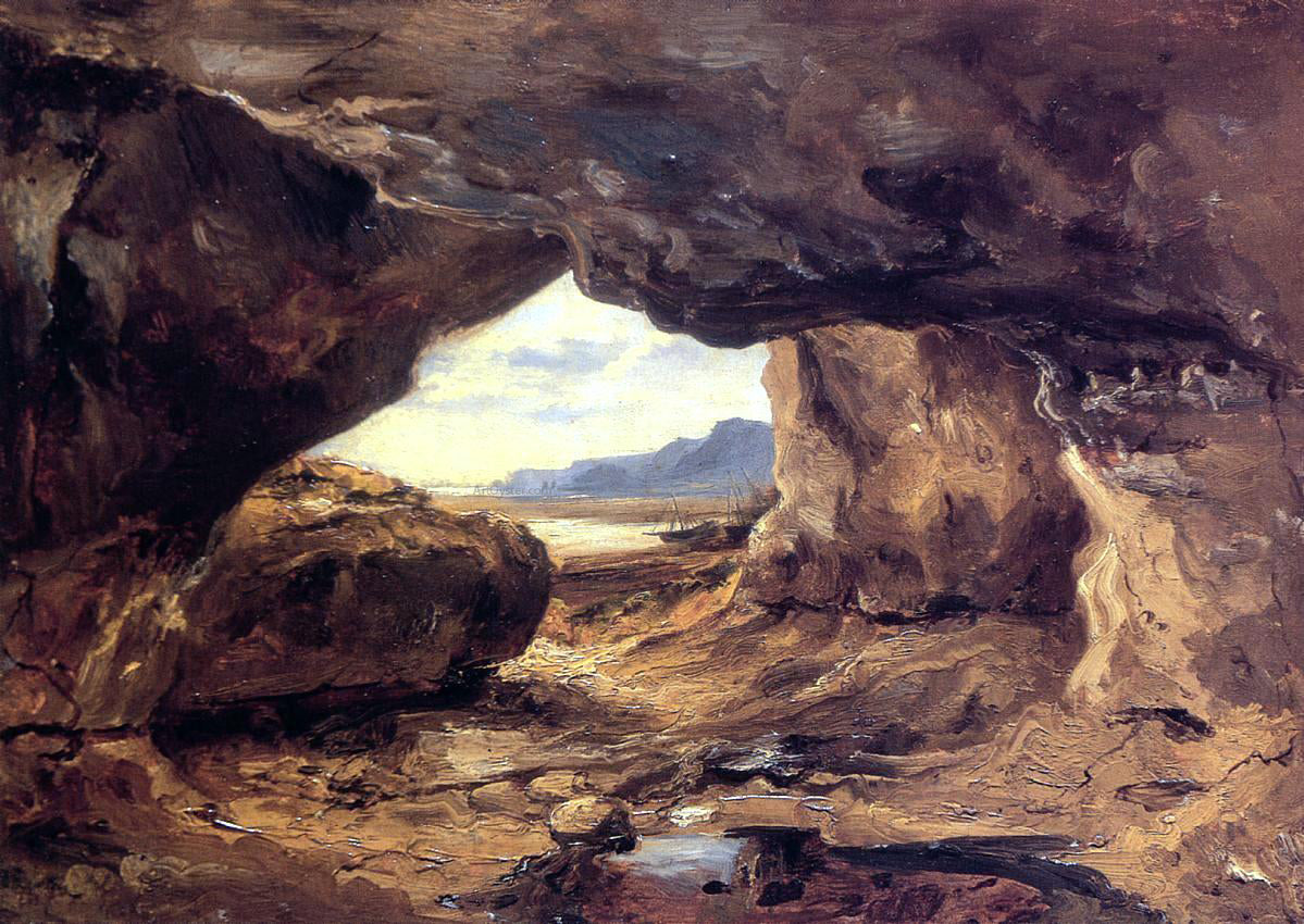 Theodore Rousseau A Cave in a Cliff near Granville - Hand Painted Oil Painting
