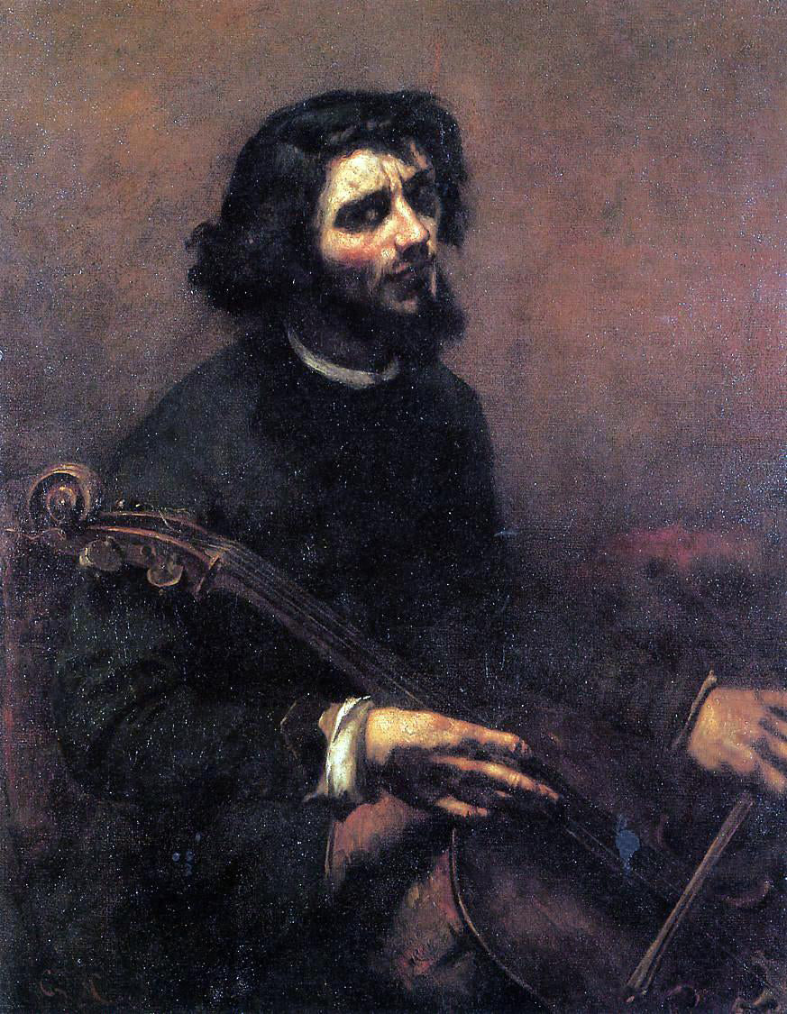 Gustave Courbet The Cellist, Self Portrait - Hand Painted Oil Painting