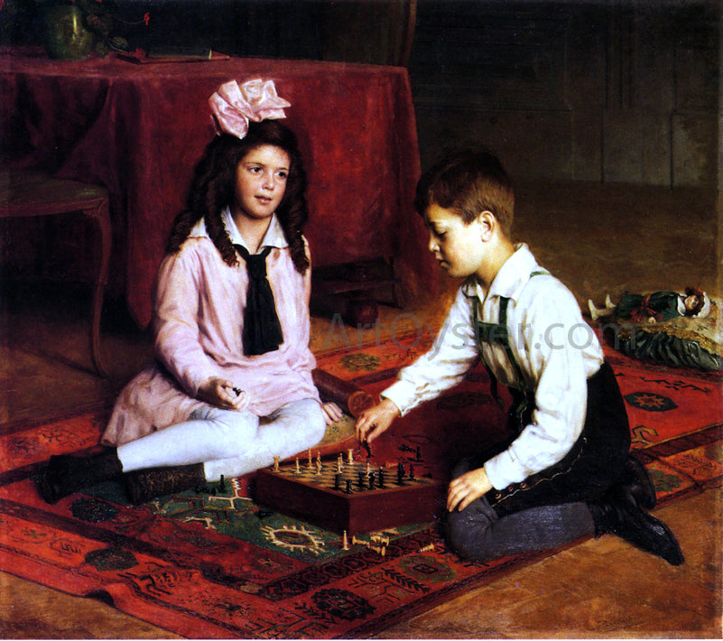 Carl Probst The Chess Match - Hand Painted Oil Painting