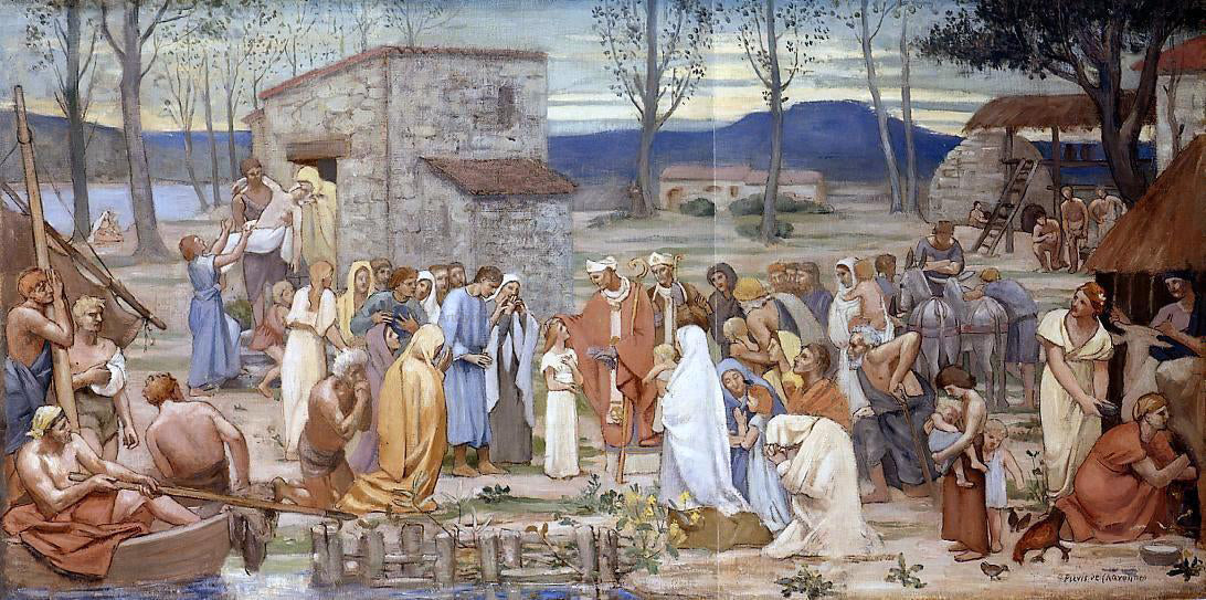 Pierre Puvis De Chavannes The Childhood of Saint Genevieve - Hand Painted Oil Painting